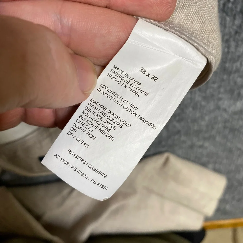 Perry Ellis Mens Tan Linen Blend Flat Front Dress Pants Trousers 38x32 Beige